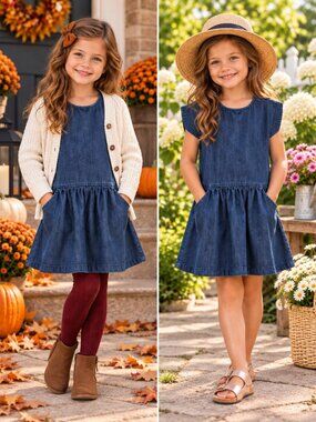 Hanna Andersson Play A Lot Denim Chambray Pocket Dress Girls 110 US 5